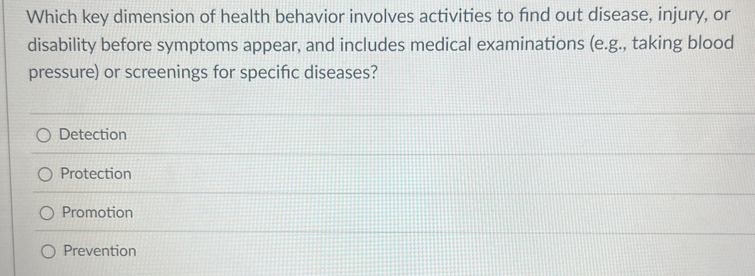 Solved Which key dimension of health behavior involves