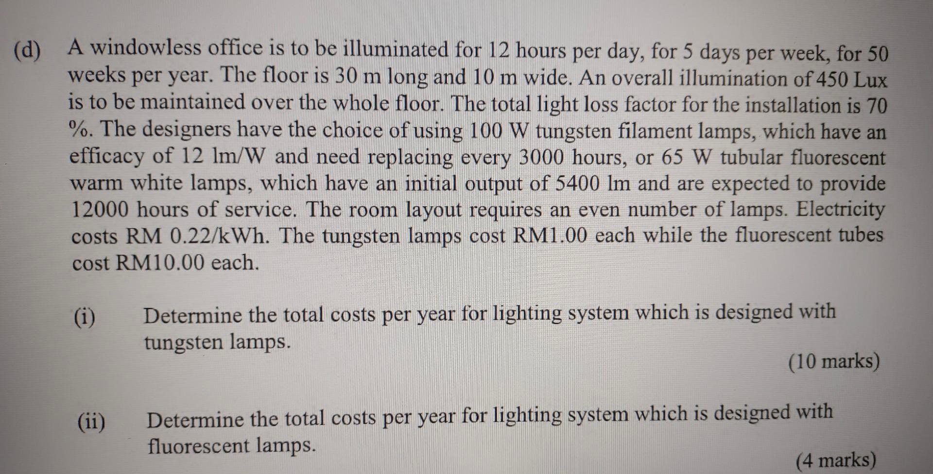 Solved A) A windowless office is to be illuminated for 12 | Chegg.com
