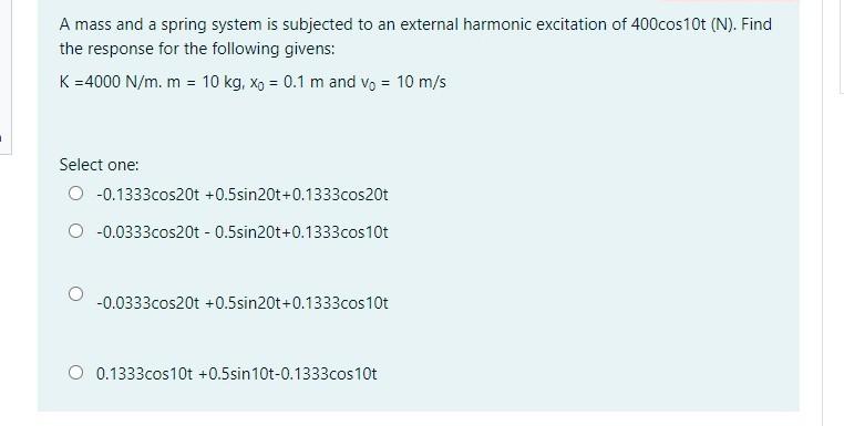 Solved A mass and a spring system is subjected to an | Chegg.com