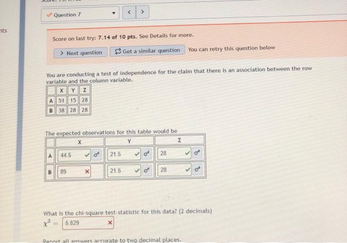Solved Question 7 ats Score on last try: 7.14 of 10 pts. | Chegg.com