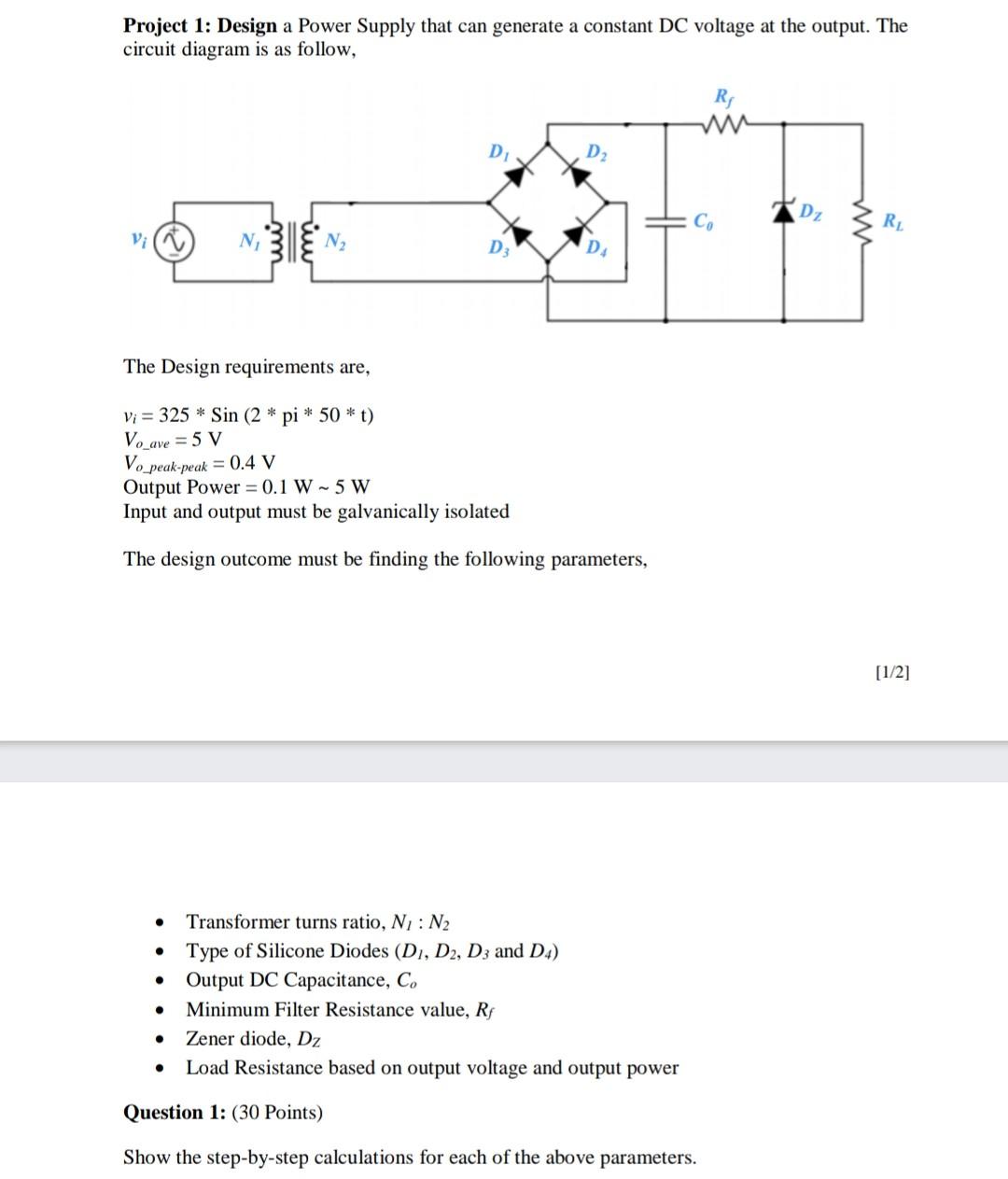 Solved Project 1: Design A Power Supply That Can Generate A | Chegg.com