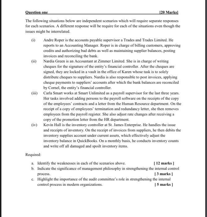 Solved Question one The following situations below are | Chegg.com