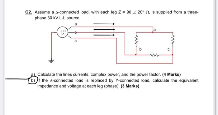 Solved Q2. Assume a A-connected load, with each leg Z = 90 Z | Chegg.com