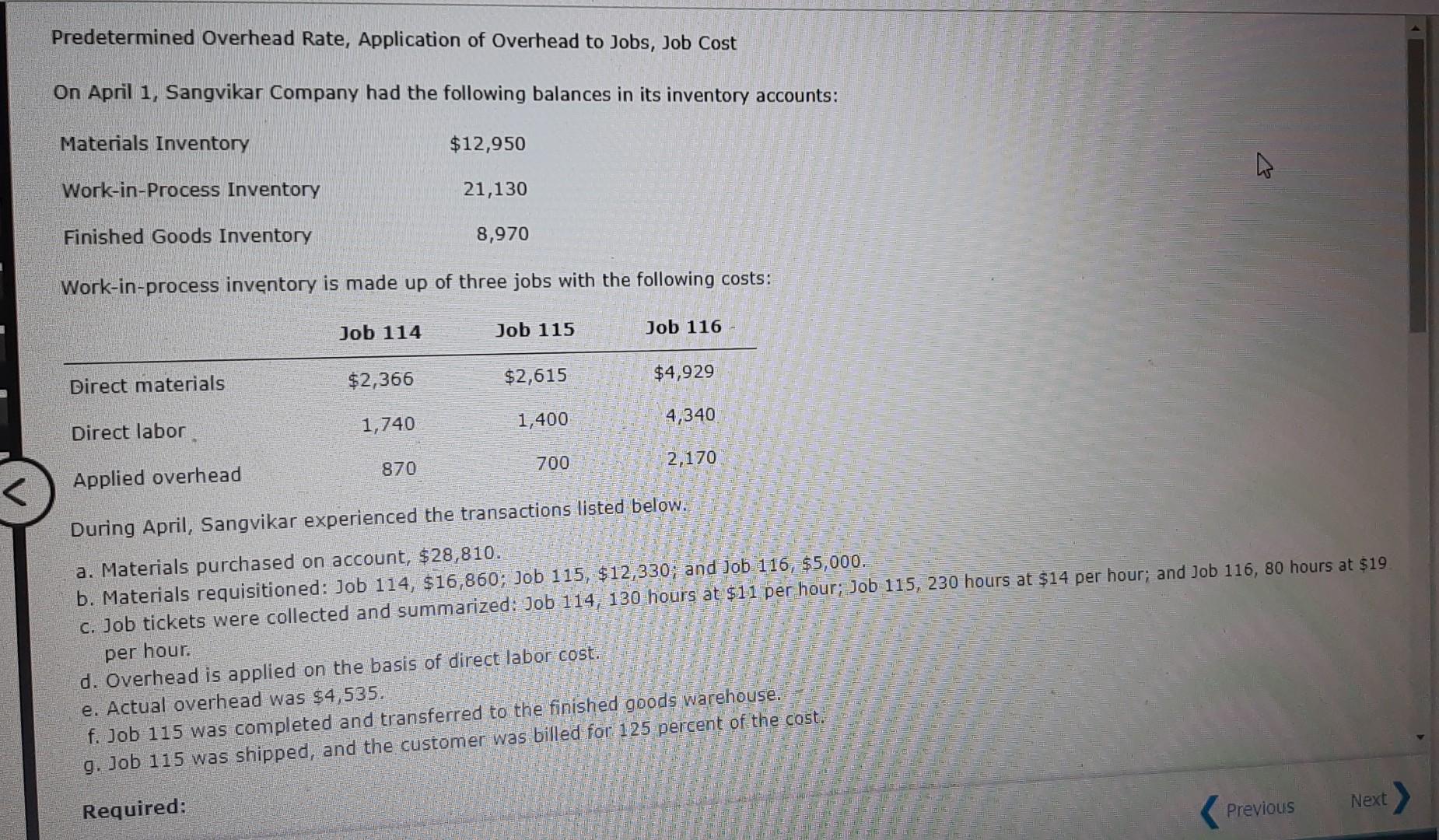 Solved Predetermined Overhead Rate, Application of Overhead
