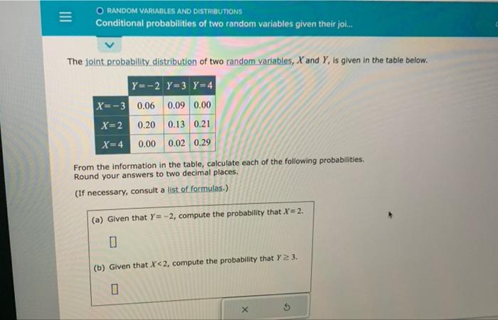 The joint probability distribution of two random variables, \( X \) and \( Y \), is given in the table below.
From the inform