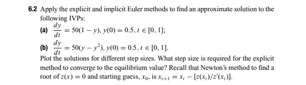 Solved = 6.2 Apply the explicit and implicit Euler methods | Chegg.com