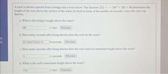 Solved A rock is thrown upward from a bridge into a river | Chegg.com