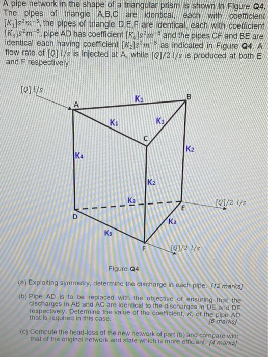 Solved A pipe network in the shape of a triangular prism is | Chegg.com