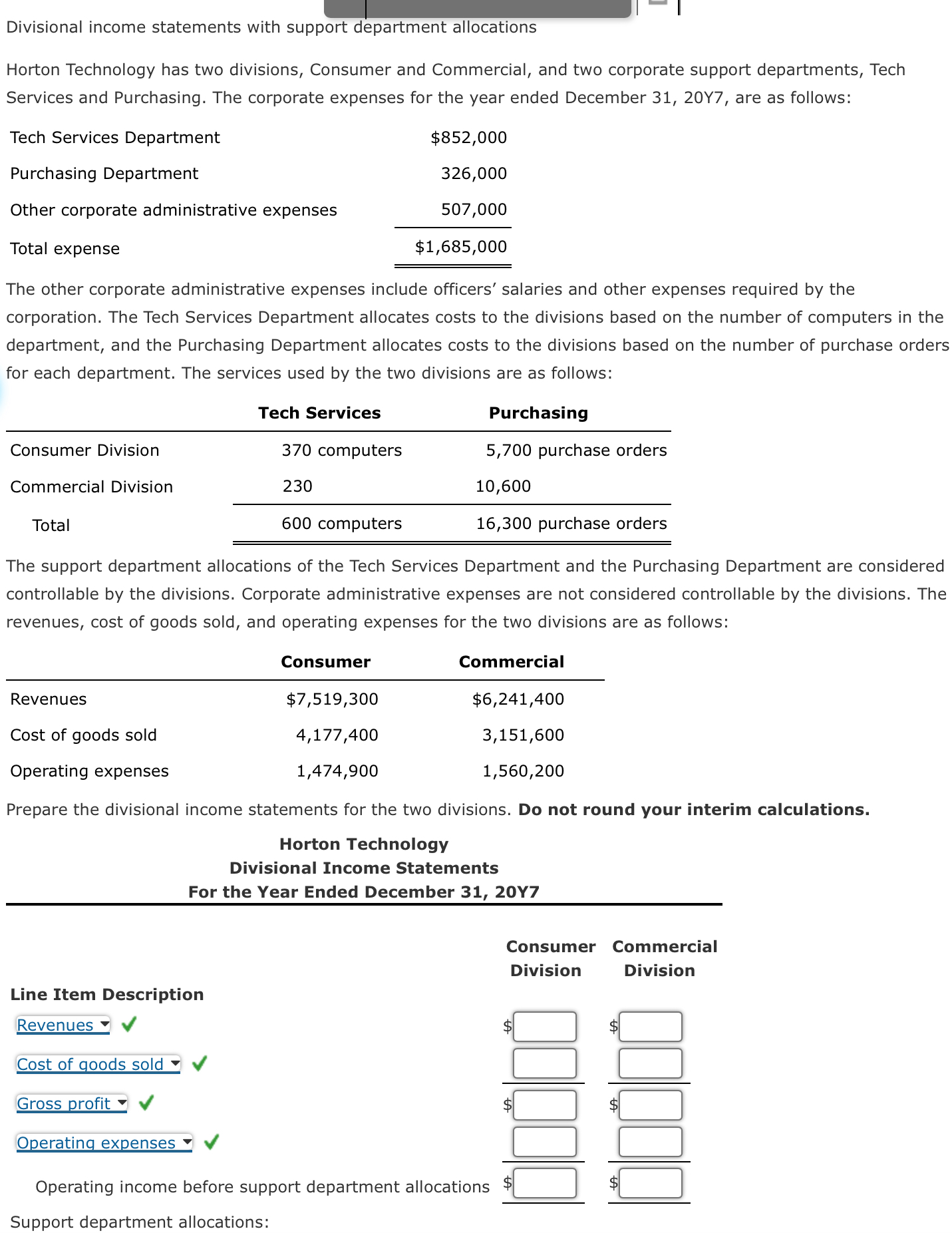 Solved Divisional income statements with support department | Chegg.com
