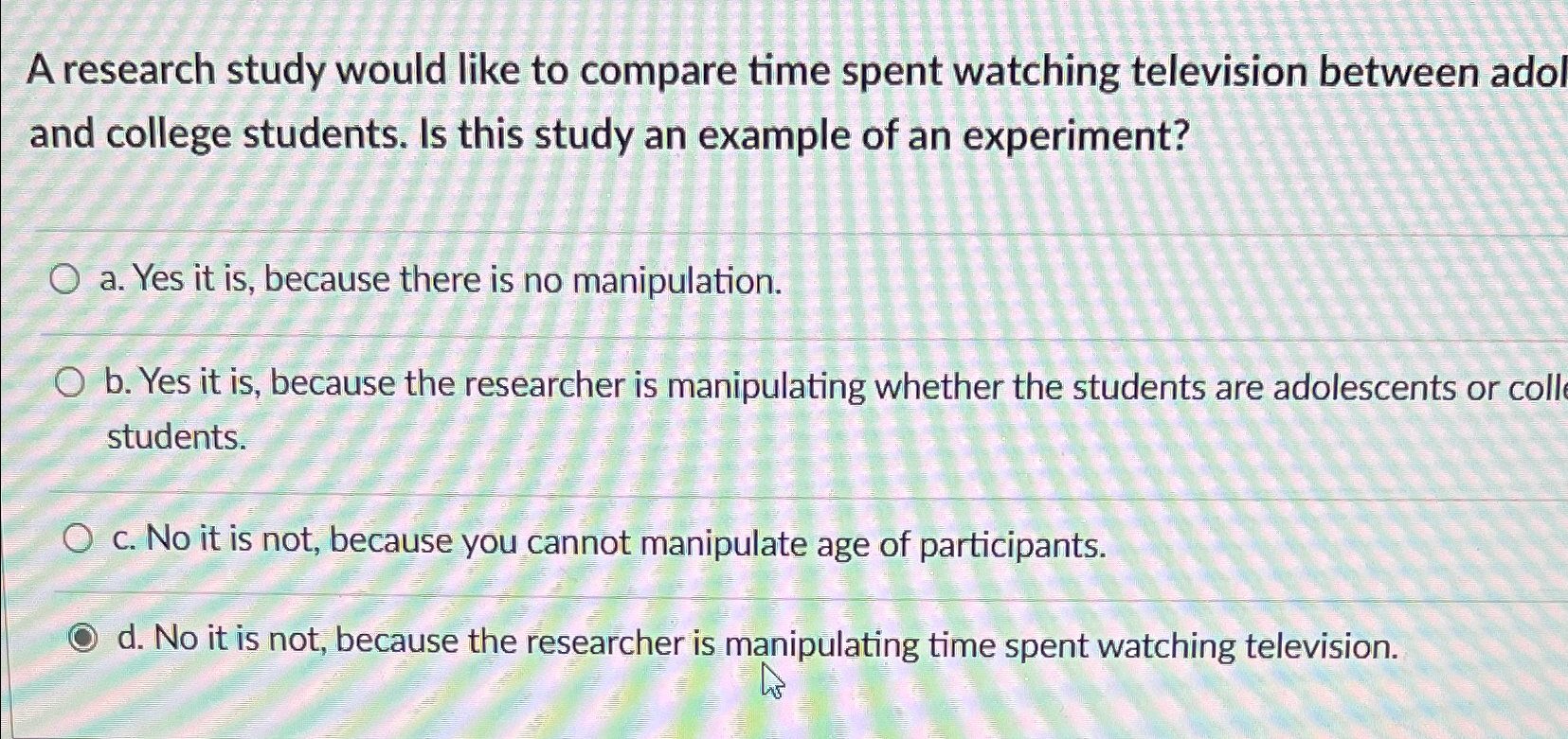 Solved A research study would like to compare time spent | Chegg.com