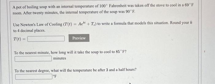 Solved A pot of boiling soup with an internal temperature of | Chegg.com