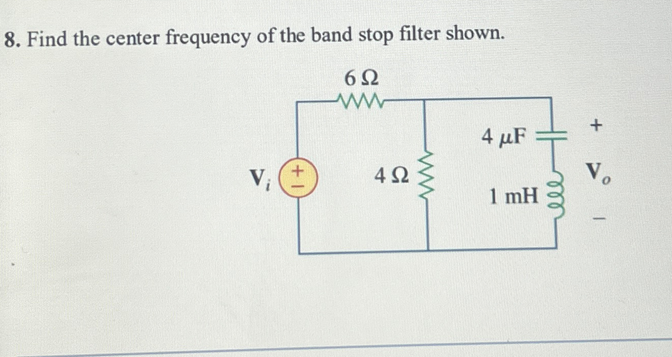 Solved Find the center frequency of the band stop filter | Chegg.com