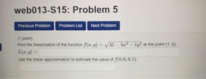 Solved web013-S15: Problem 5 Previous Problem Problem List | Chegg.com