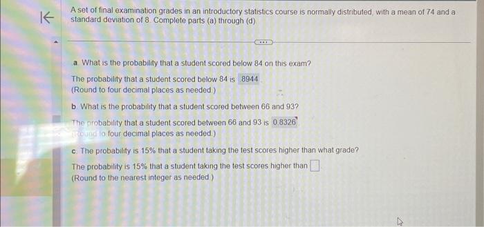 Solved A set of final examination grades in an introductory | Chegg.com