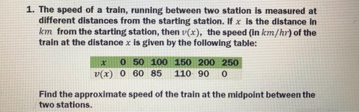 Solved 1. The speed of a train, running between two station | Chegg.com