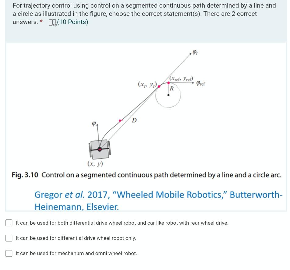 For trajectory control using control on a segmented continuous path determined by a line and
a circle as illustrated in the f