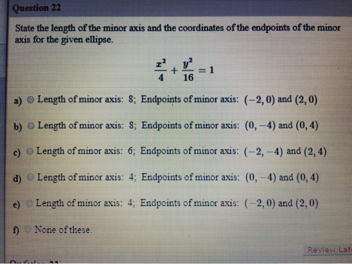 Solved Question 22 State the length of the minor axis and