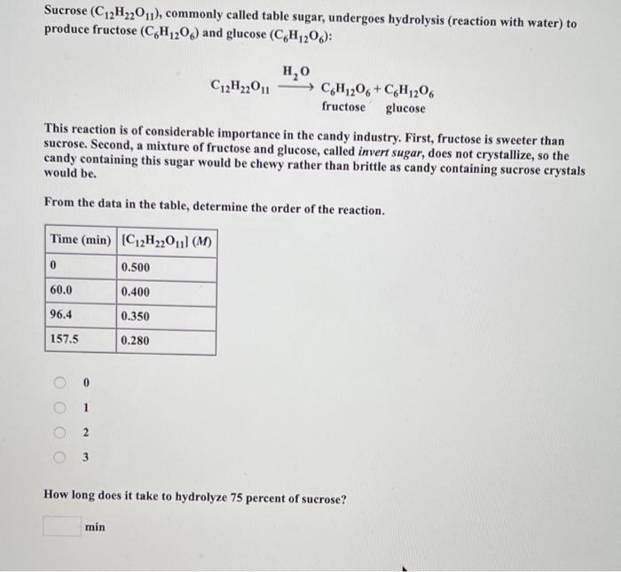 Solved Sucrose (C12H22011), commonly called table sugar,