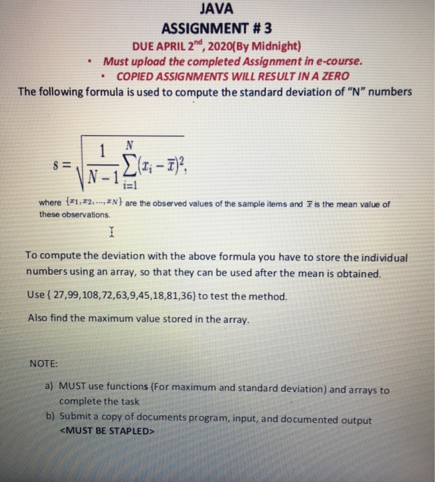 Solved JAVA ASSIGNMENT #3 DUE APRIL 2nd, 2020(By Midnight) • | Chegg.com