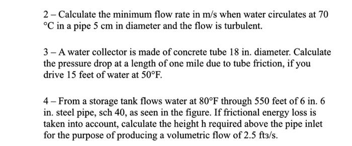Solved 2 - Calculate the minimum flow rate in m/s when water | Chegg.com