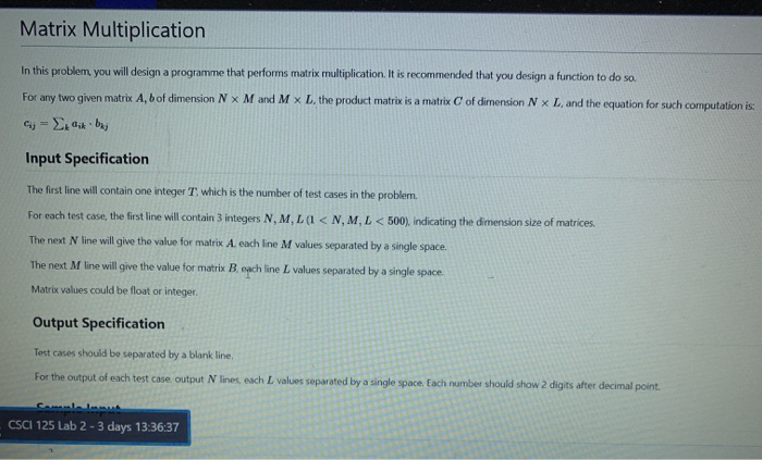 Solved Matrix Multiplication In this problem, you will | Chegg.com