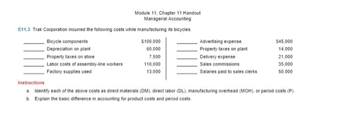 Solved Module 11 Chapter 11 Handout Managerial Accounting | Chegg.com