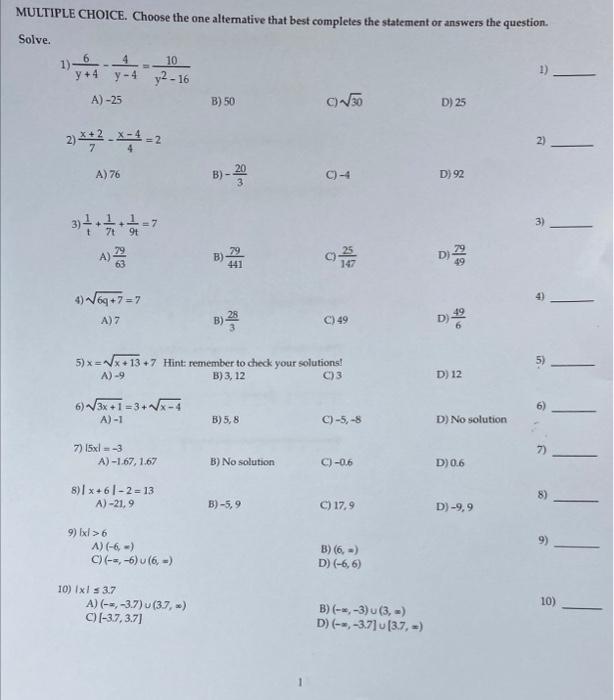 Solved MULTIPLE CHOICE. Choose the one altemative that best | Chegg.com
