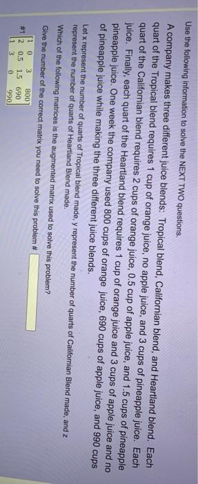 Solved Use the following information to solve the NEXT TWO | Chegg.com