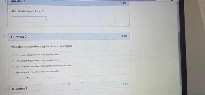 Solved 13 Question 1 How Many Bits Are In 1 Byte? Question 2 | Chegg.com