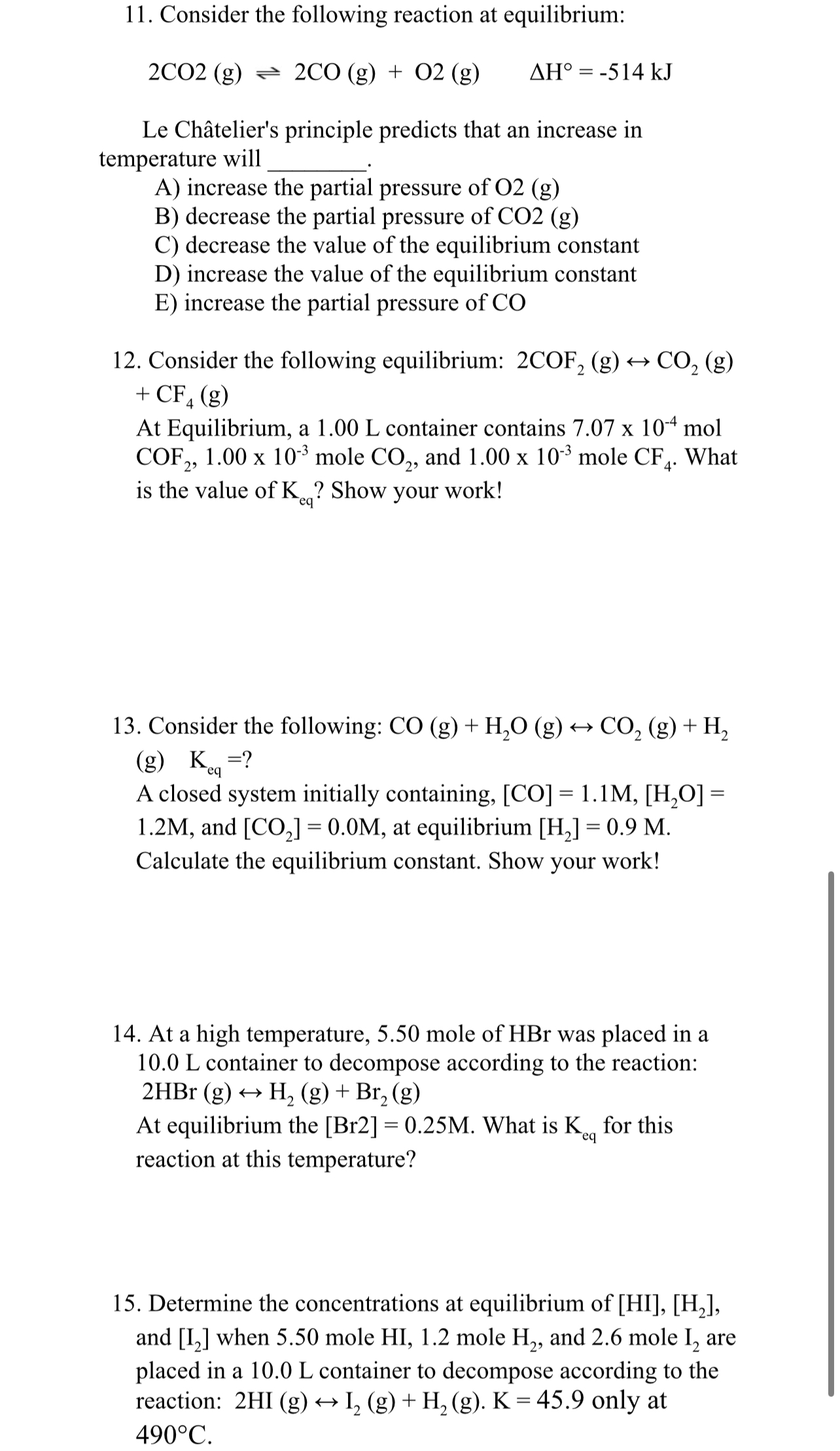 Solved Consider the following reaction at | Chegg.com