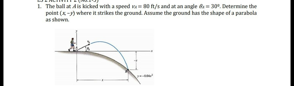 Solved 1. The ball at A is kicked with a speed VA= 80 ft/s | Chegg.com