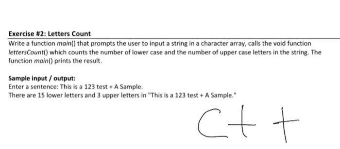 Solved Exercise #2: Letters Count Write a function main() | Chegg.com