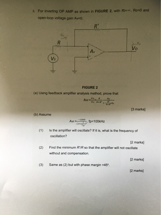 Solved 2. For inverting OP AMP as shown in FIGURE 2, with | Chegg.com