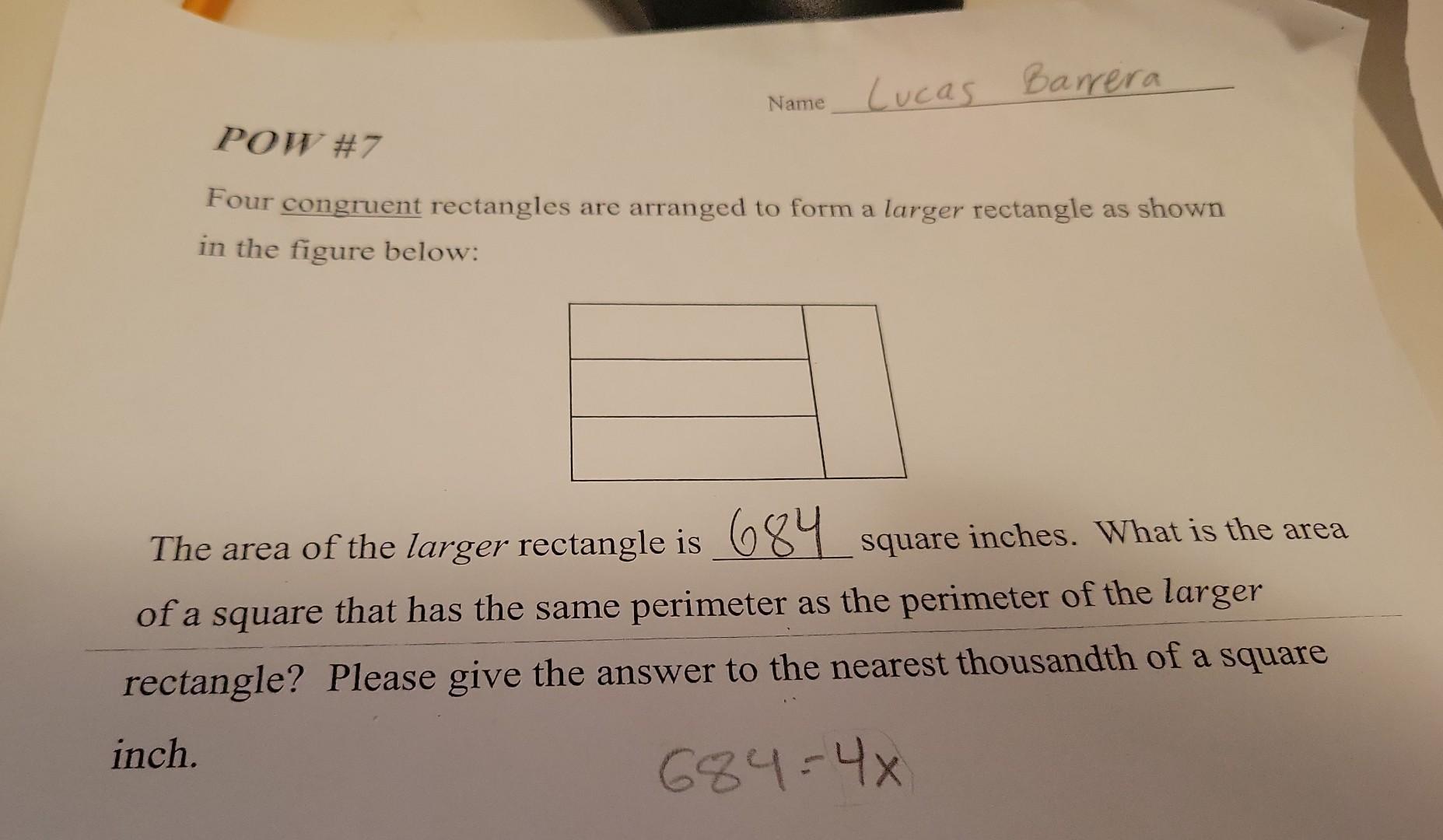 Solved Four congruent rectangles are arranged to form a | Chegg.com