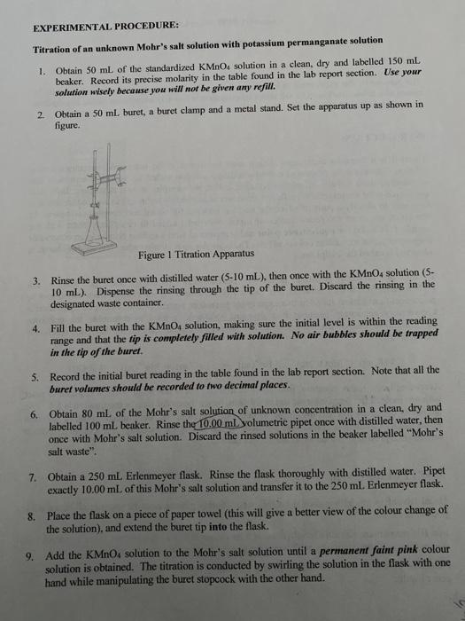 Solved Results / Calculations Titration of unknown Mohr's
