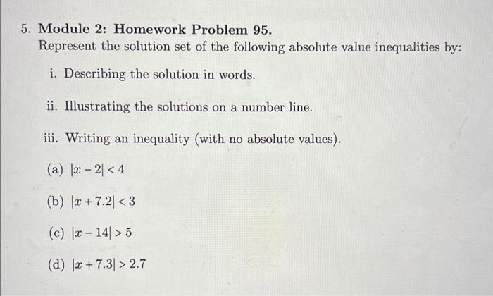 Solved represent the solution set of the following absolute | Chegg.com