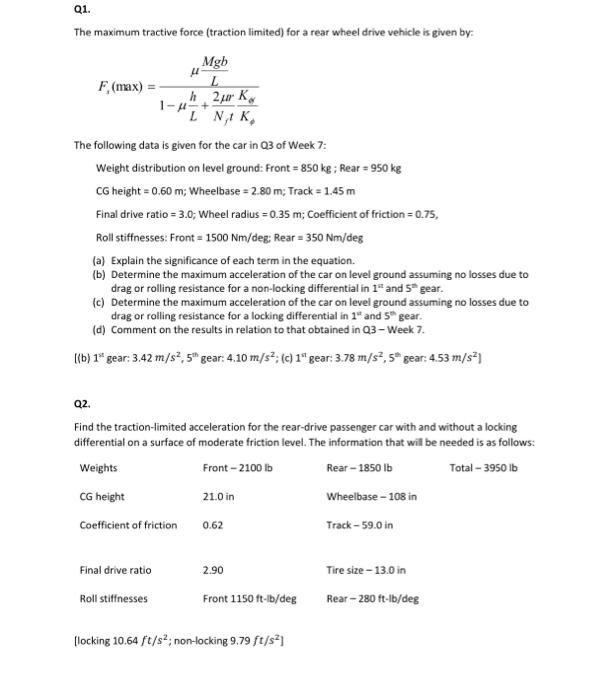 4 Q1. The maximum tractive force (traction limited) | Chegg.com