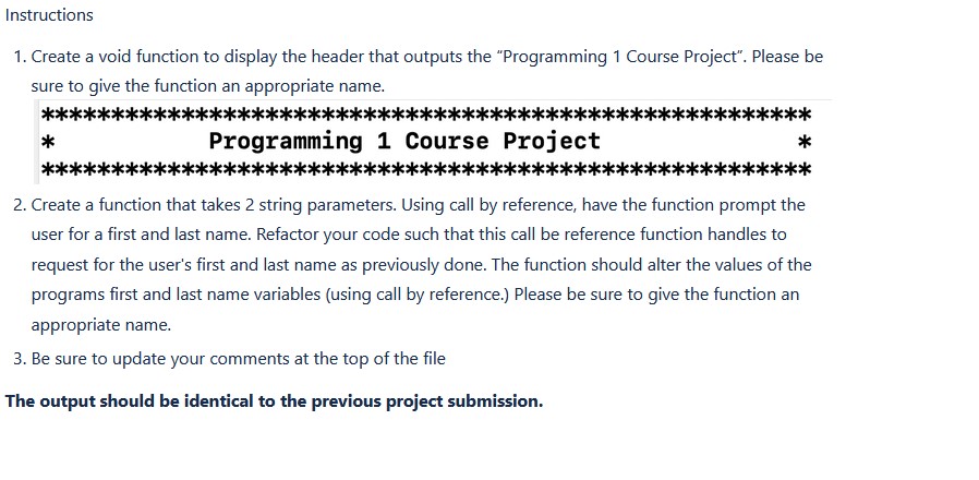 Solved Instructions:Create a void function to display the | Chegg.com