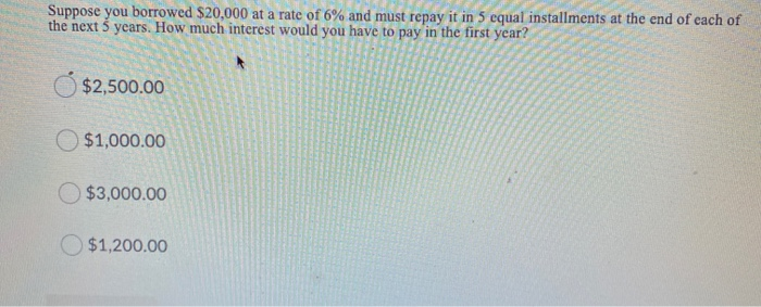 Solved Suppose You Borrowed 20000 At A Rate Of 6 And Must 5642