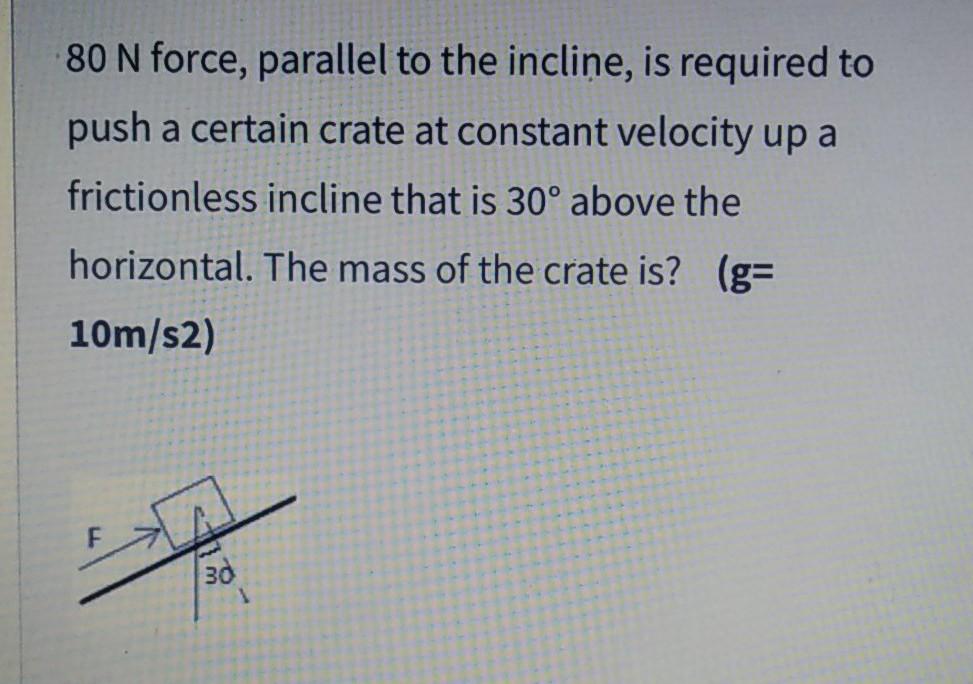 Solved 80 N force, parallel to the incline, is required to | Chegg.com