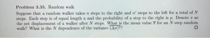 Solved Problem 3.35. Random walk Suppose that a random | Chegg.com