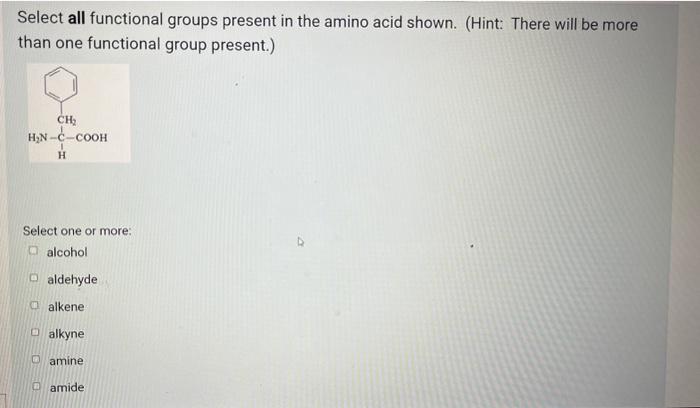 Solved Select all functional groups present in the amino | Chegg.com