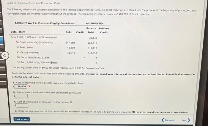 Solved Costs per Equivalent Unit and Production Costs The | Chegg.com