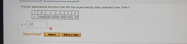 Solved Find an exponential function that fits the | Chegg.com