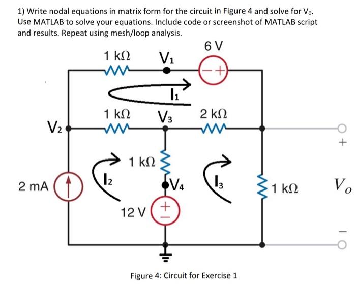 Solved 1) Write nodal equations in matrix form for the | Chegg.com