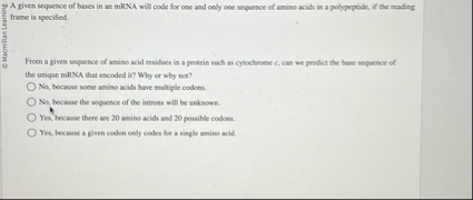 Solved neE5353530A given sequence of bases in an mRNA will | Chegg.com