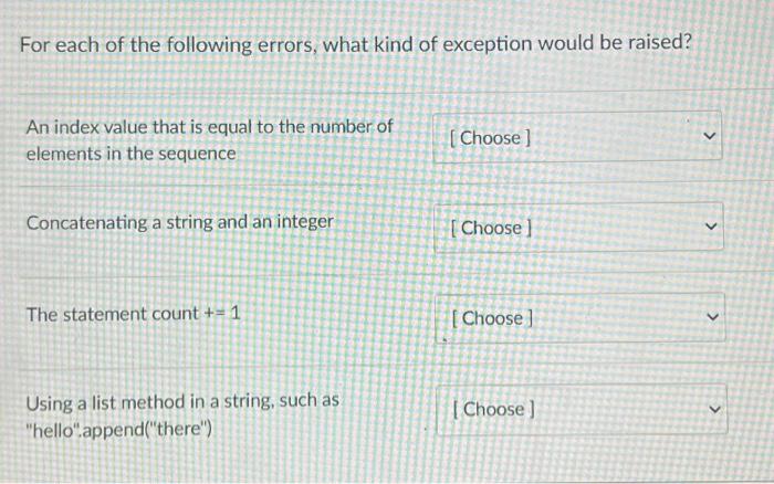 Solved For each of the following errors, what kind of | Chegg.com
