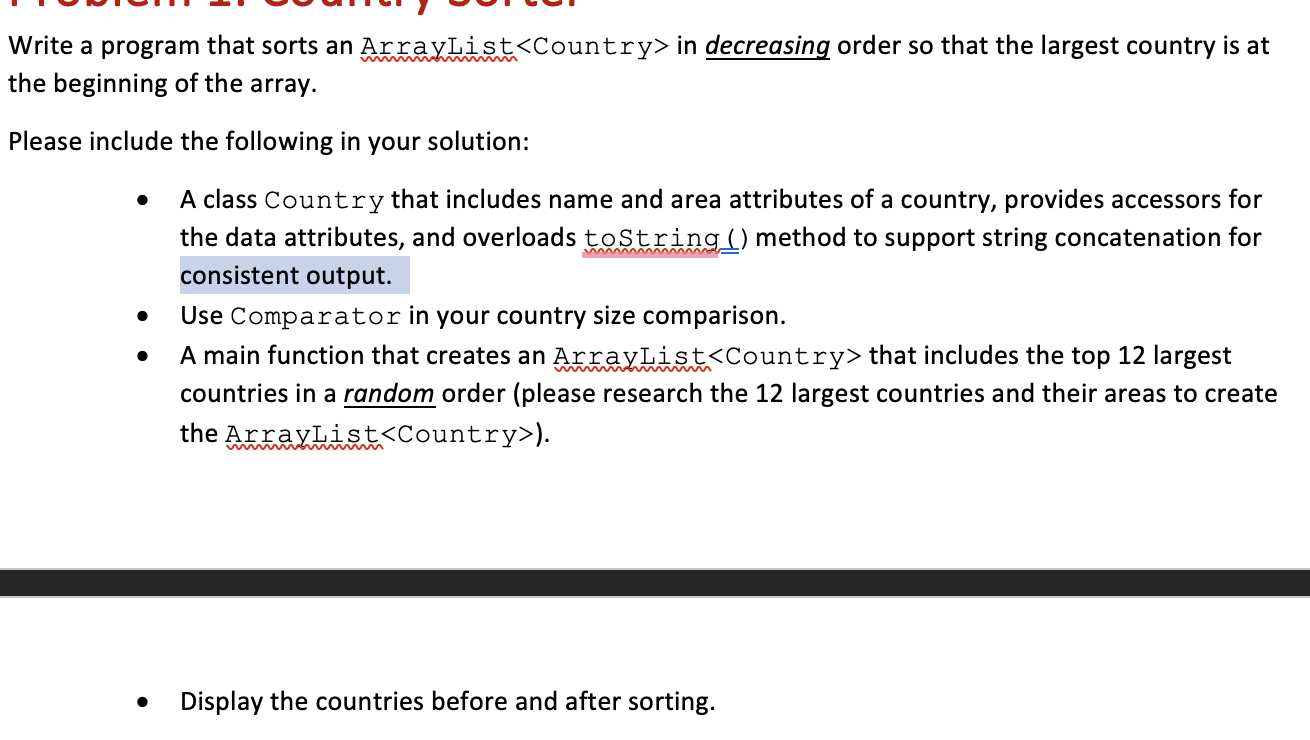 Solved Java programWrite a program that sorts an ArrayList | Chegg.com