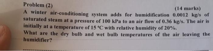 Solved Problem (2) (14 marks) A winter air-conditioning | Chegg.com