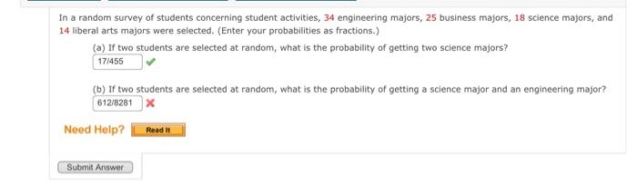 Solved In a random survey of students concerning student | Chegg.com
